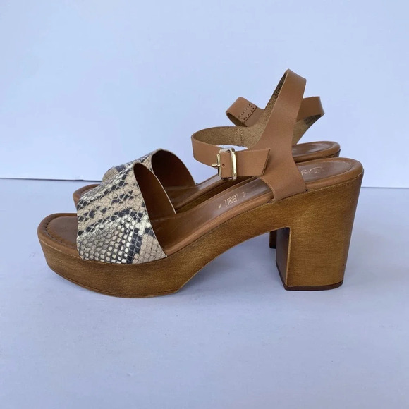 ANTHROPOLOGIE Seychelles Jump For Joy Platform Sandal Beige Python Size 9 - Picture 3 of 9
